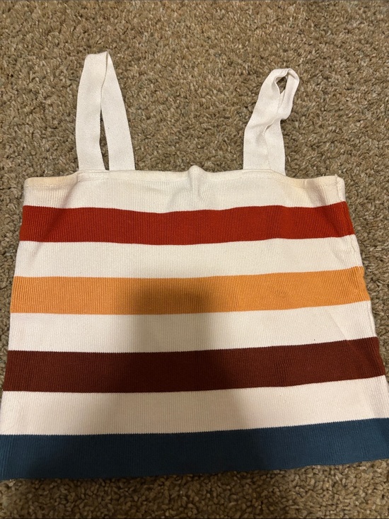 Forever 21 Sweaters - Forever 21 Striped Knit Tank Top — White with Red, Orange, Brown & Blue Stripes